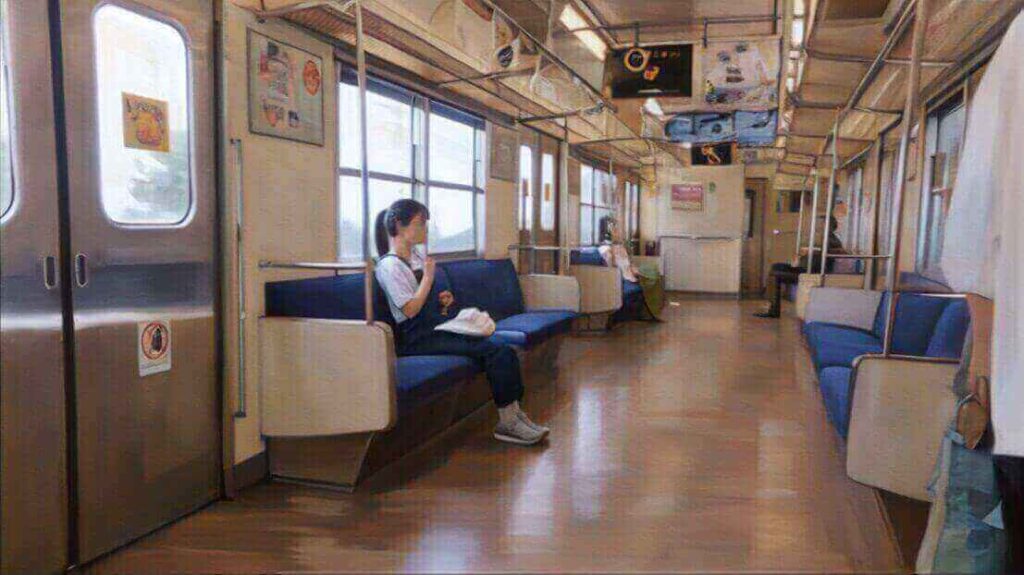 103系電車の車内のイラスト