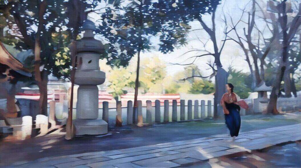 走る朝田のぶのイラスト