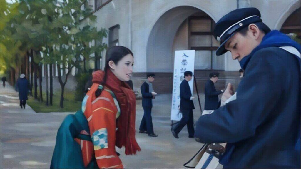 高知第一高等学校のロケ地の東京学芸大附属高校で受験票を受け取る嵩のイラスト