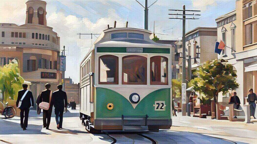 ワープステーション江戸の路面電車のイラスト