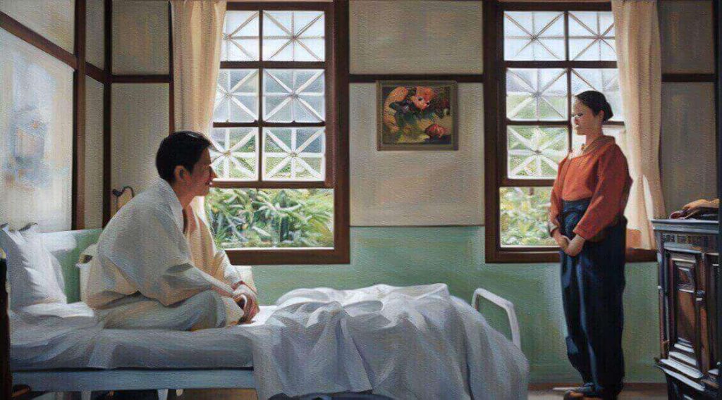 海軍病院に入院している次郎のお見舞いにいくのぶのイラスト