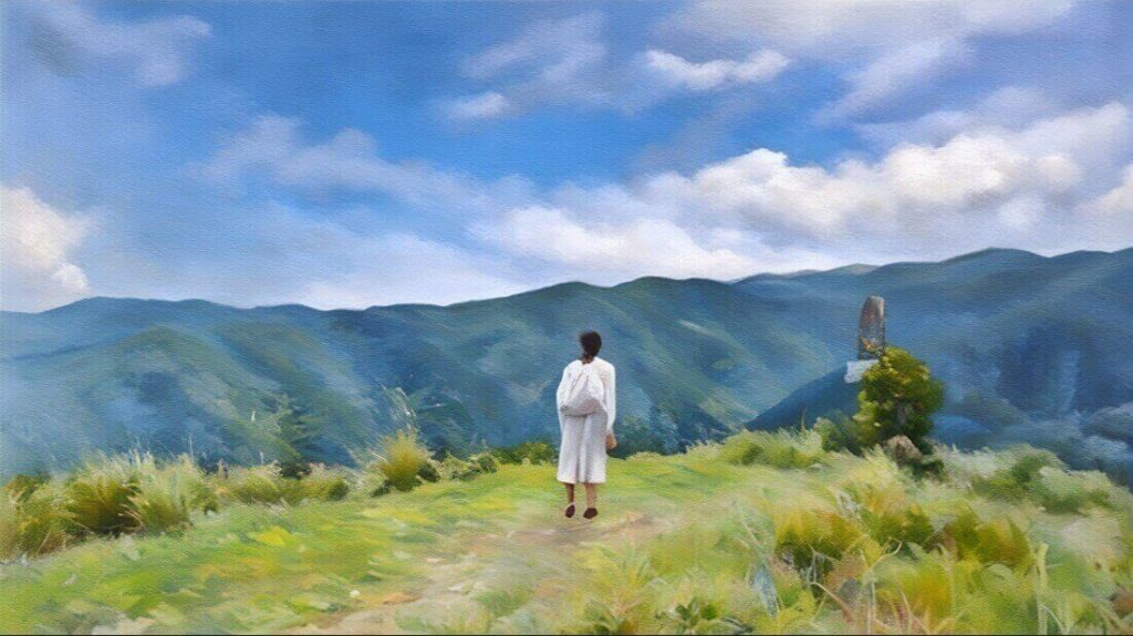 丹野平の頂上で叫ぶのぶのイラスト