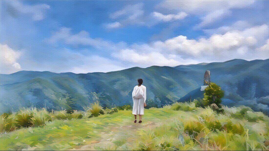 丹野平の頂上で叫ぶのぶのイラスト