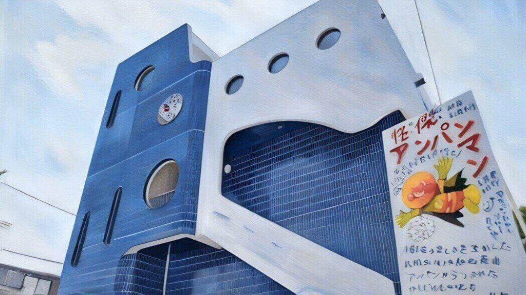 いせたくやの自宅兼稽古場怪傑アンパンマンの公演会場外観のイラスト
