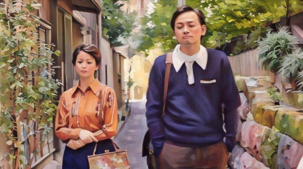 昭和48年会社から帰るのぶと嵩のイラスト