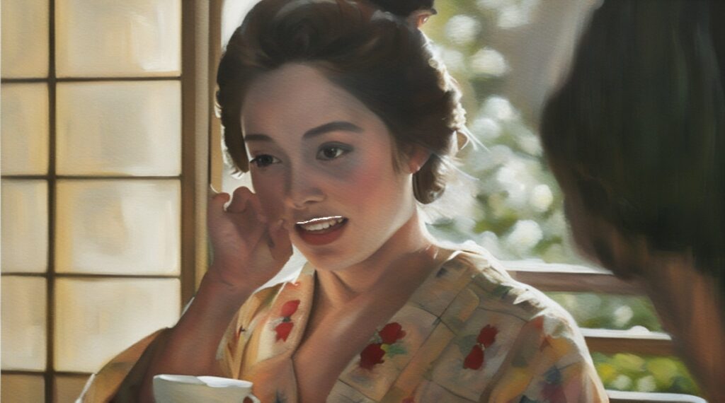 牛乳ヒゲになって涙をこらえるトキのイラスト