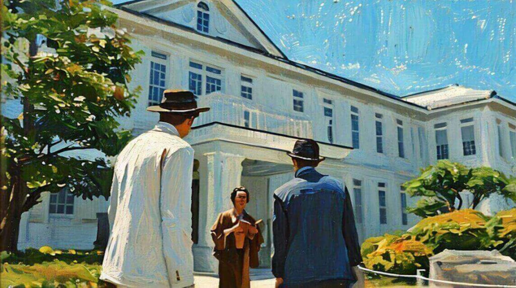 ヘブンが英語を教える中学校のイラスト