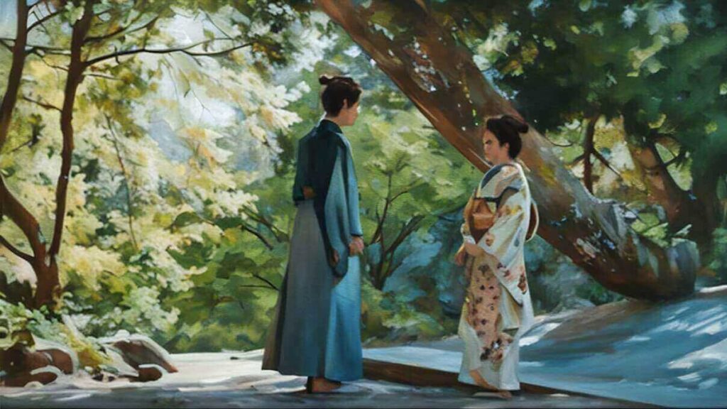 2度目のお見合いで清光院へ向かう橋のイラスト