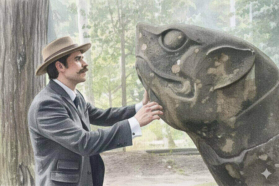 大亀に触るヘブンのイラスト