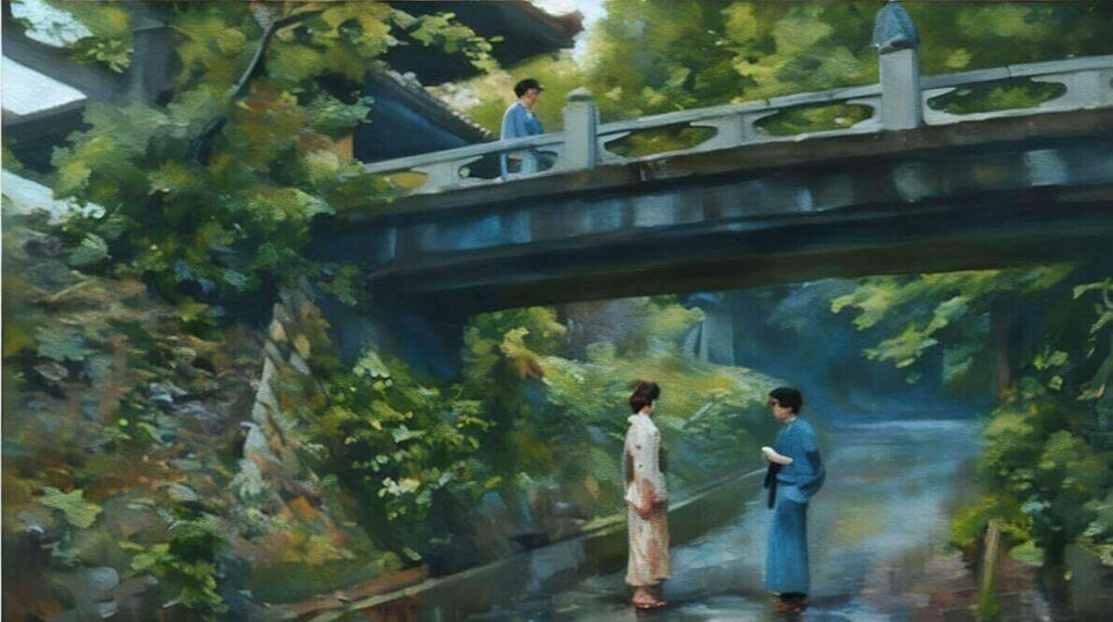 三之丞にお金を渡すトキのイラスト