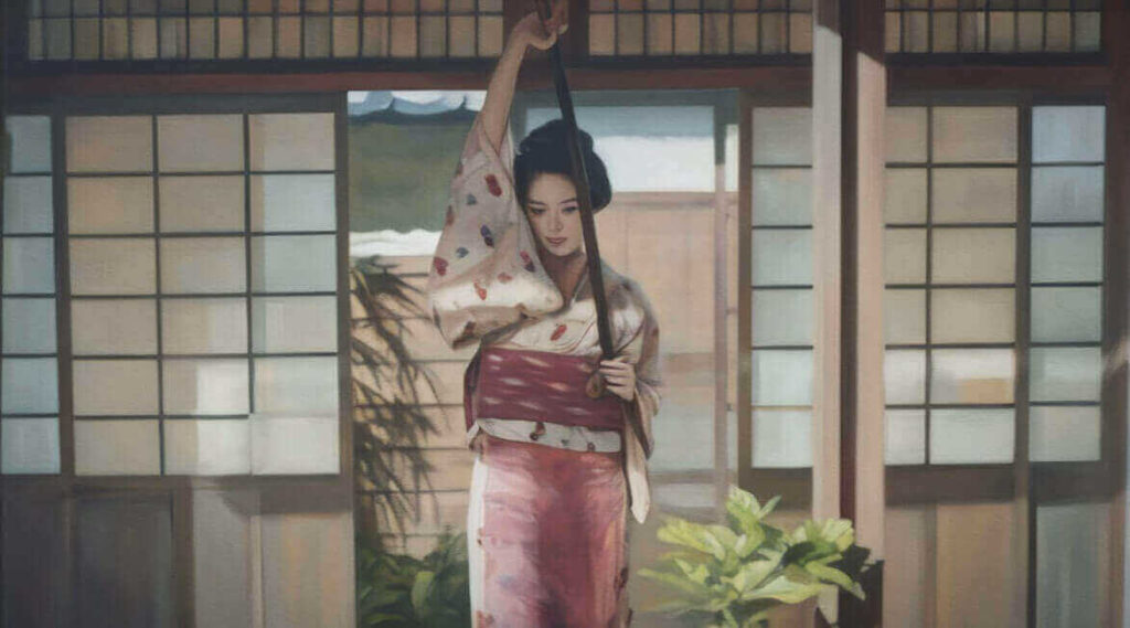 護身用の木刀を抜き出すブシムスメのトキのイラスト