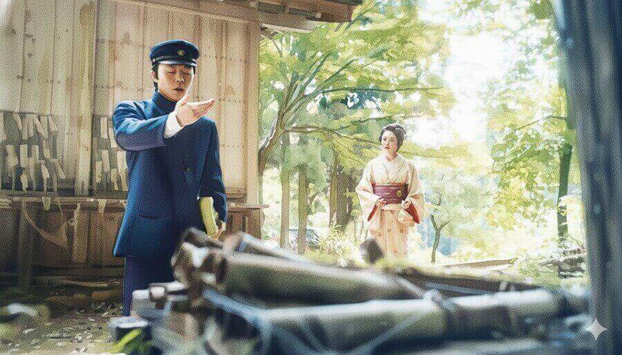 松風を吟じる中谷のイラスト