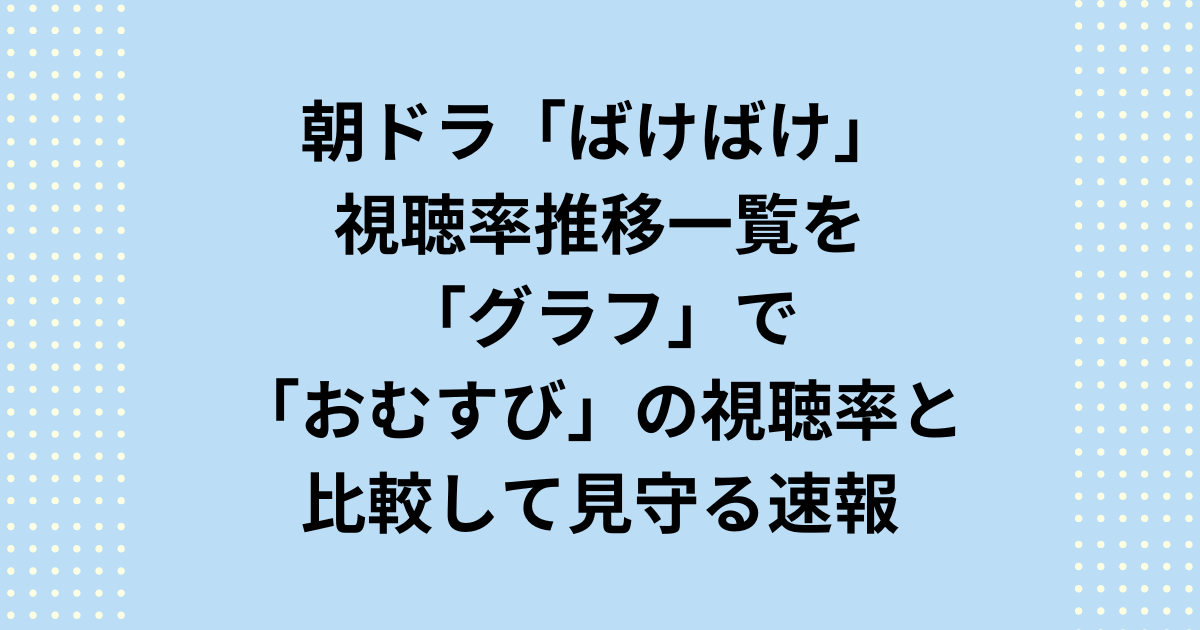 2025年後期連続テレビ小説：朝ドラ「ばけばけ」視聴率推移一覧をグラフで「おむすび」と見比べて速報で見守ります。朝ドラ「ばけばけ」の視聴率が「おむすび」の視聴率を超えるのか視聴率推移一覧をグラフで速報で見守る記事です。小泉八雲のモデルレフカダ・ヘブンとその妻「とき」の物語ともにお楽しみください。