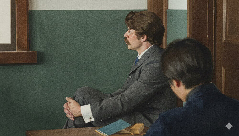 生徒にリスニングをさせるヘブンのイラスト