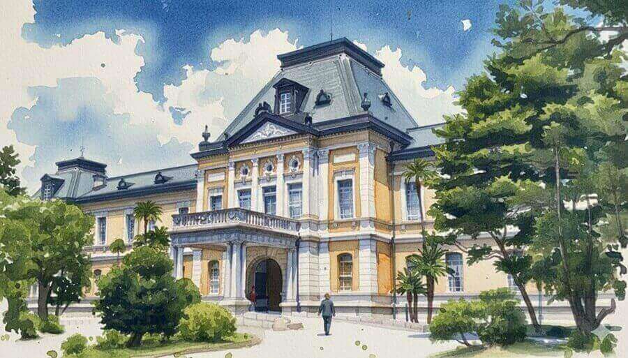 松江にある県庁にやってきたヘブンのイラスト