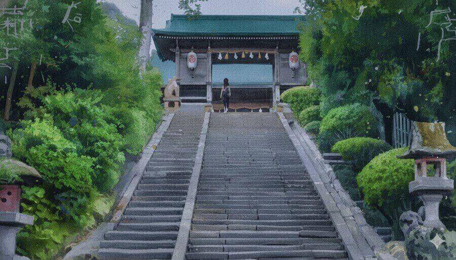 お百度参りをするリヨのイラスト