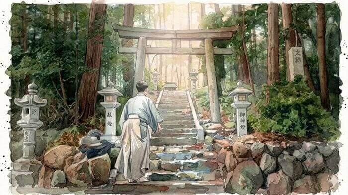 ヘブンのお百度参りのイラスト