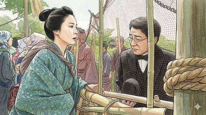 美津と中村が話すシーンのイラスト