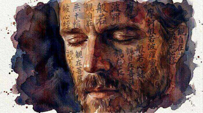 耳なし芳一になりきったヘブンのイラスト