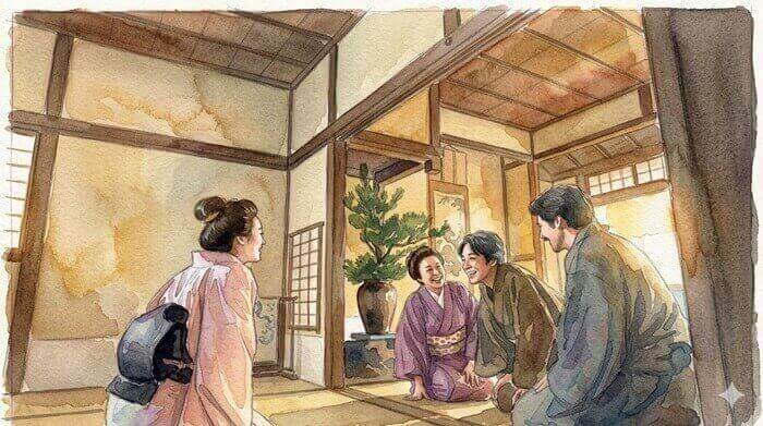 雨清水トキで爆笑する松野家のイラスト