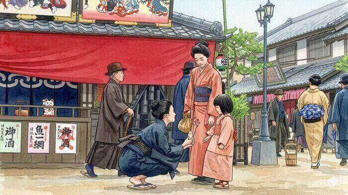 直美とりんが初めて会うシーンのイラスト