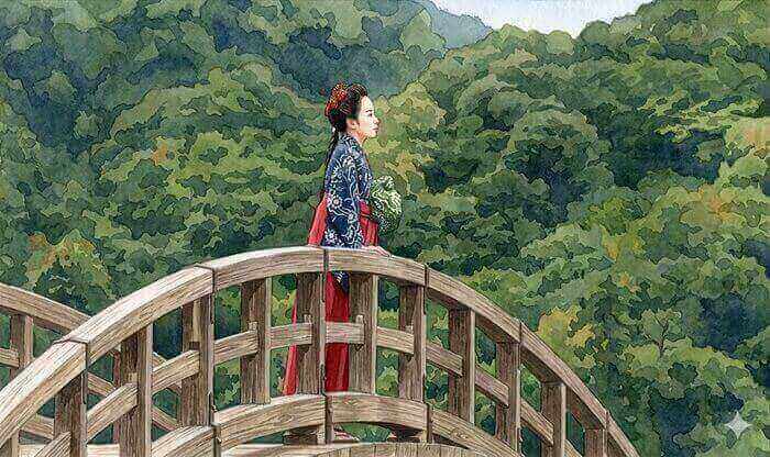 錦帯橋での撮影のイラスト