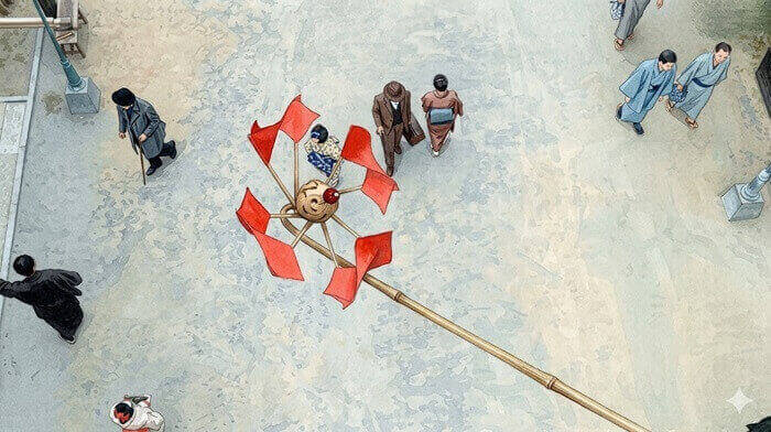 飛ぶ風車のイラスト